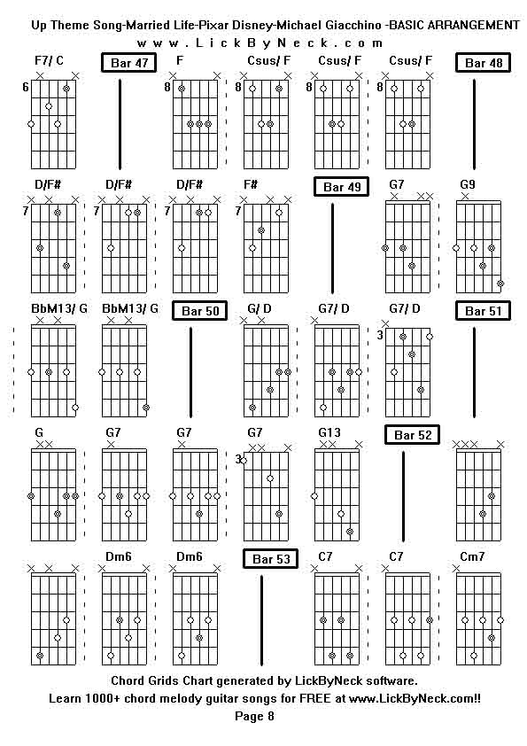 Chord Grids Chart of chord melody fingerstyle guitar song-Up Theme Song-Married Life-Pixar Disney-Michael Giacchino -BASIC ARRANGEMENT,generated by LickByNeck software.